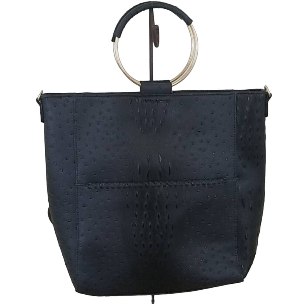New Le Miel Vegan Croc Ostrich Black Tote